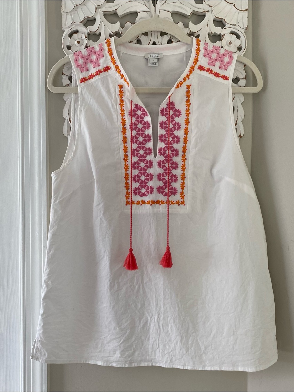 J. Crew Embroidered Popover Blouse Top Resortwear Beachy Cruisewear Sz 10 - Picture 2 of 9